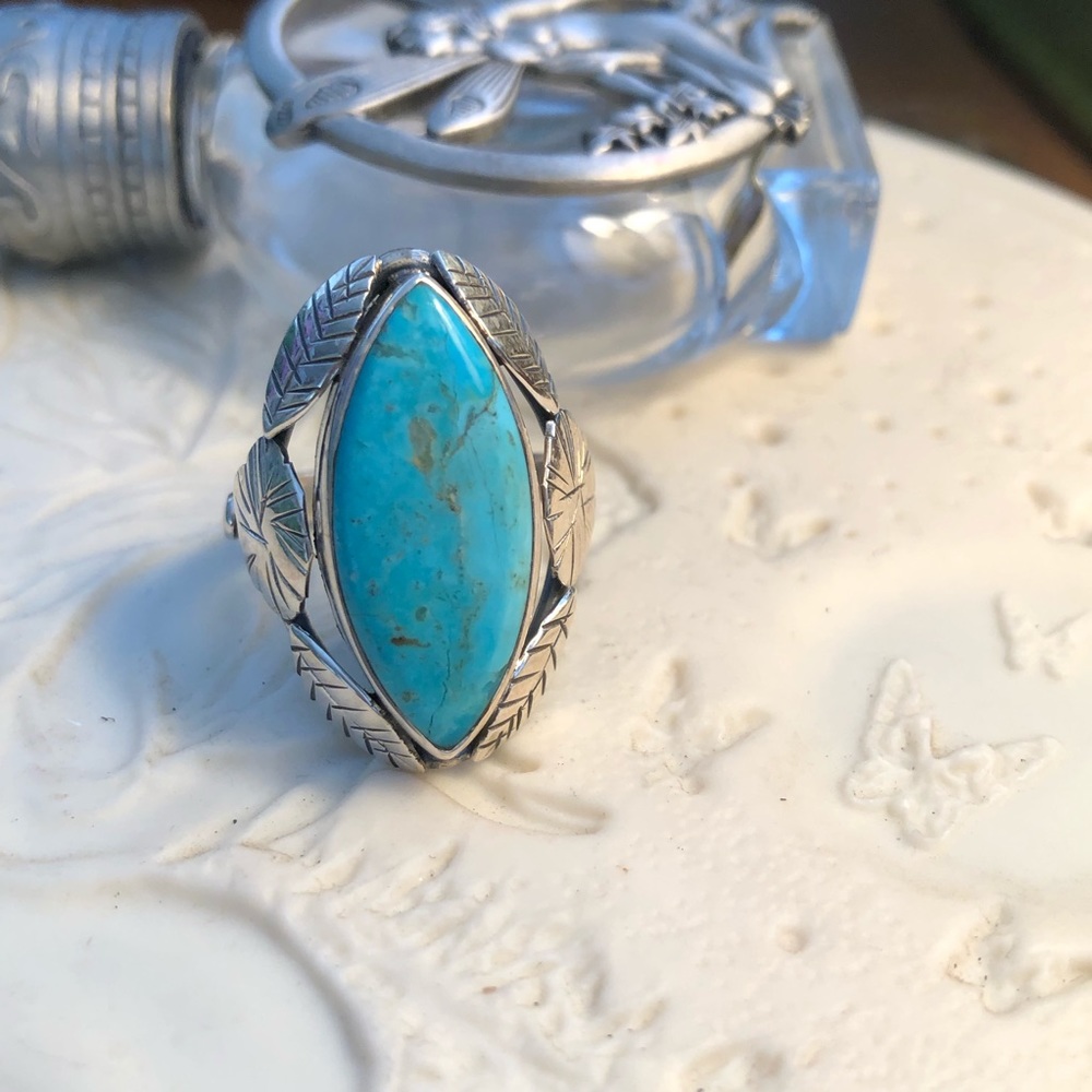 Turquoise Sleeping Beauty Sterling Silver Ring Sz8